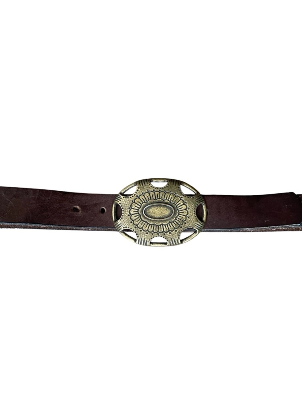 Women’s Brown Leather Boho Western Belt with Decorative Brass Buckle